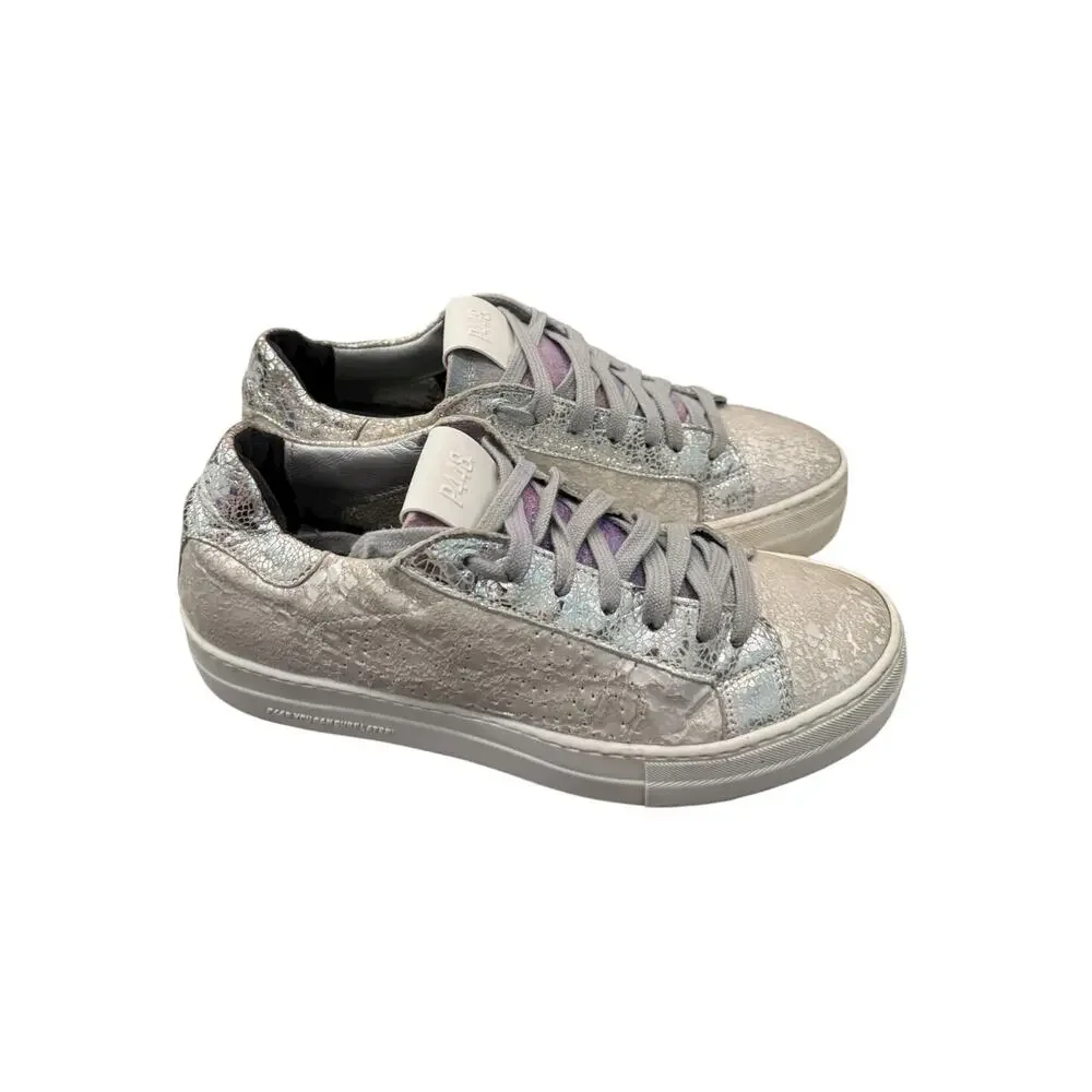 P448 Thea Metallic Silver Leather Platform Sneakers EU 37 US 6.5